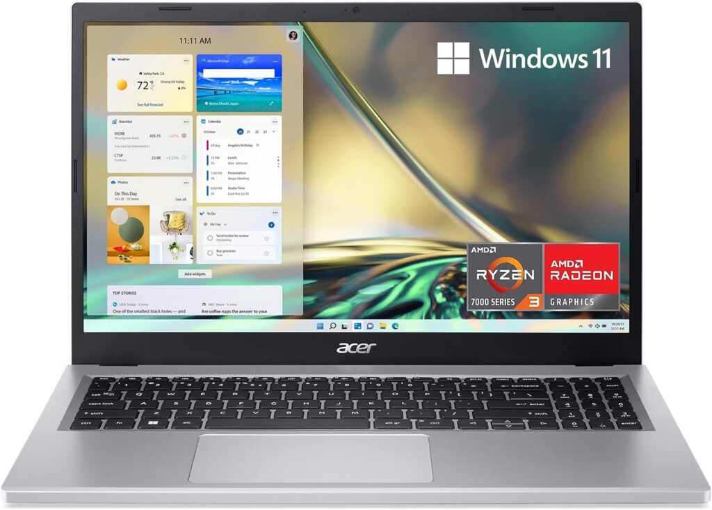 acer Aspire 3 A315-24P-R7VH Slim Laptop | 15.6 Full HD IPS Display | AMD Ryzen 3 7320U Quad-Core Processor | AMD Radeon Graphics | 8GB LPDDR5 | 128GB NVMe SSD | Wi-Fi 6 | Windows 11 Home in S Mode
