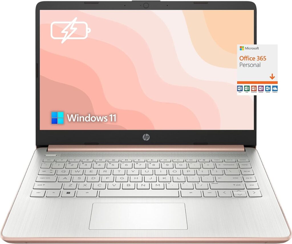 HP Latest Stream 14 HD Laptop, Intel Celeron Processor, 8GB Memory, 64GB eMMC Storage, Fast Charge, HDMI, Up to 11 Hours Long Battery Life, Office 365 1-Year, Win 11 S, Microfiber Bundle, Pink Gold