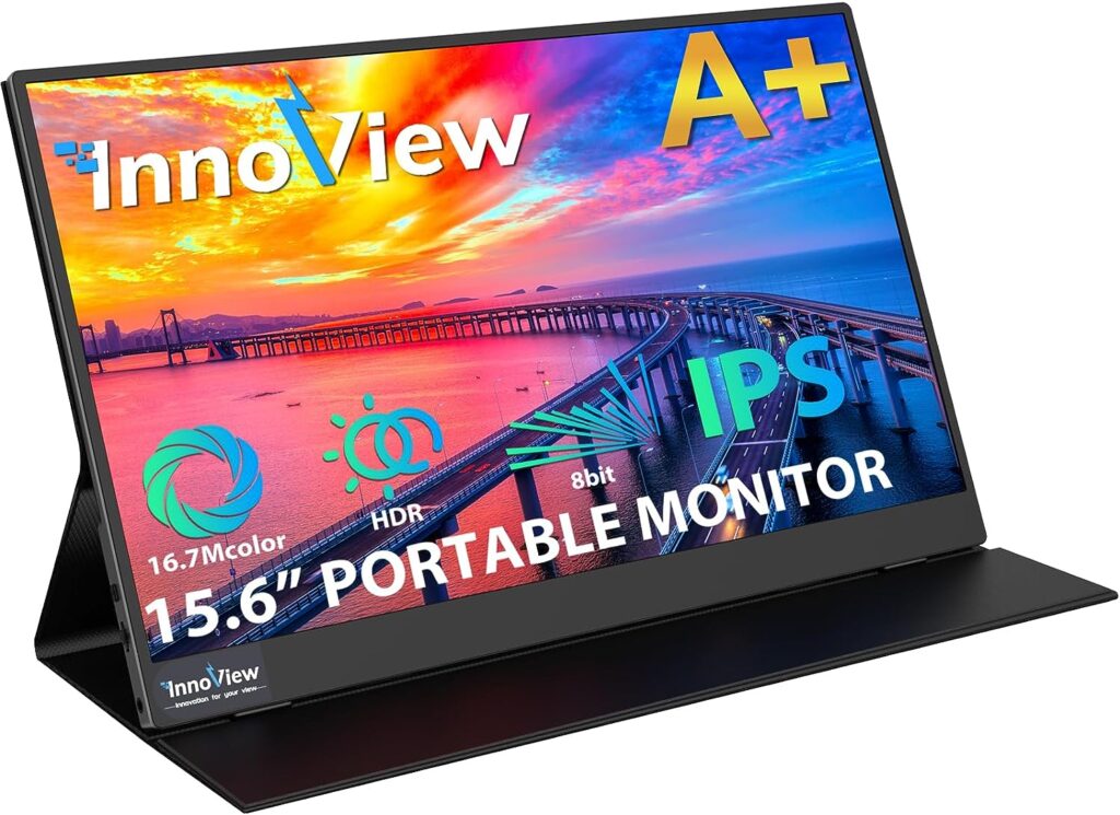 InnoView Portable Monitor for Laptop 15.6 Inch 1080P FHD USB C Laptop Screen Extender with Cover  Speakers HDR IPS Eye Care Travel Monitor for Mac PC Phone PS4/5 Xbox Switch Portable Laptop Monitor