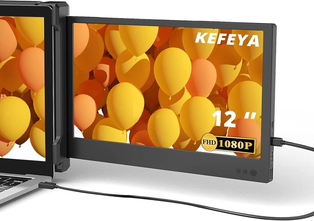 KEFEYA Laptop Screen Extender, Portable Monitor for Laptop 12 Full HD IPS Display, Dual Monitor Extender Compatible with 13-16 Inch Windows, Chrome  Mac