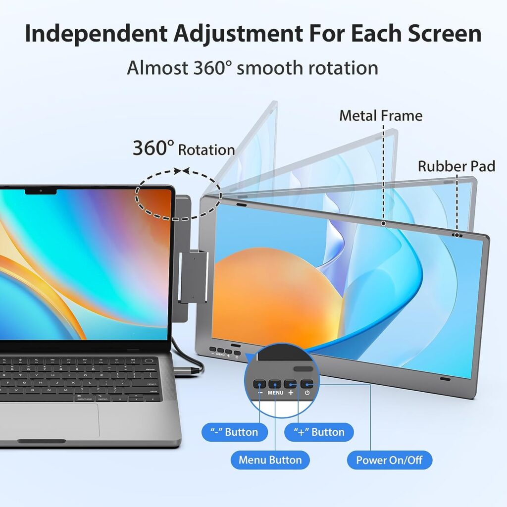 KYY Triple Laptop Screen Extender, 14 1080P FHD IPS Dual Portable Monitor for Laptop, USB C Travel Extended Monitor for 12-16 Laptop, 210°Rotation  Kickstand, Plug and Play, X90 (Windows Only)