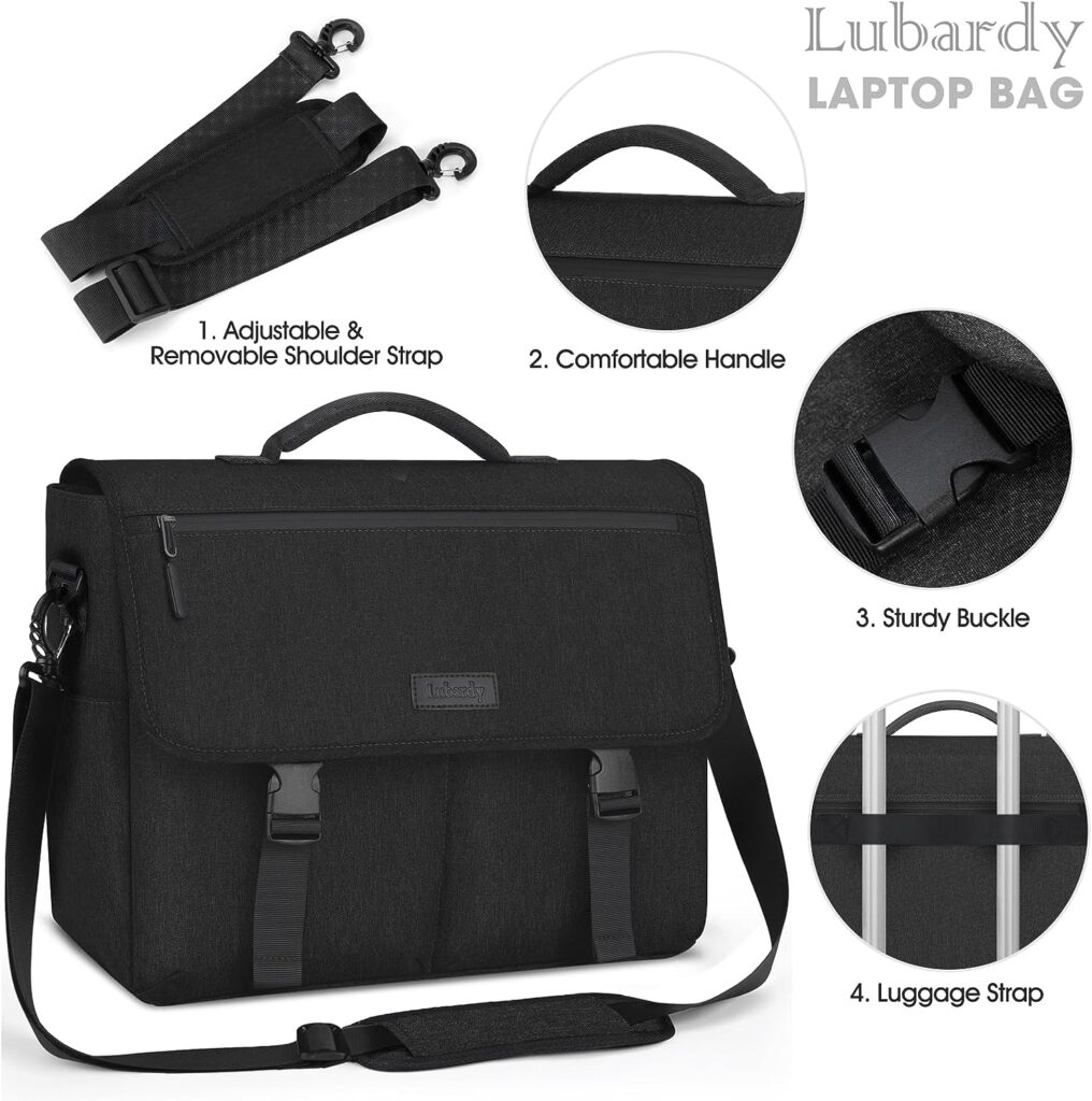 Lubardy Laptop Messenger Bag for Men 15.6 Inch Laptop Bag Waterproof Laptop Briefcase Large Lightweight Computer Bag Satchel Shoulder Bags for Work Business Travel College, Black