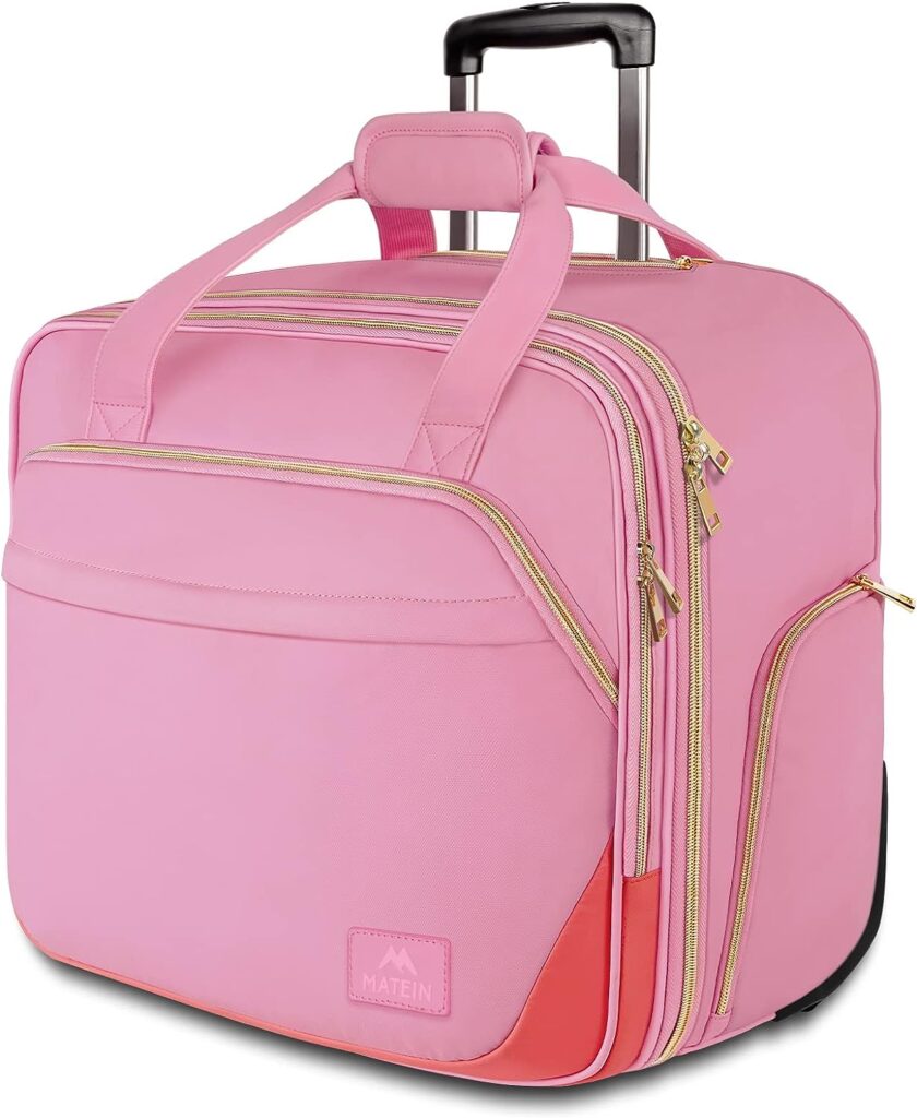 Rolling Briefcase for Women, Large Rolling Laptop Bag with Wheels Fits 17 Inch Notebook Gifts for Office Women, Water Resistance Teacher Work Computer Travel Carry on Weekender Bags on Wheel, Pink