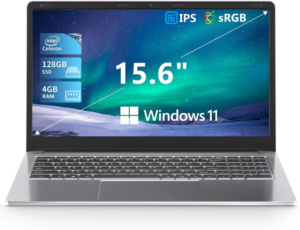 SGIN 15.6 Inch Laptop, 4GB DDR4 128GB SSD, Intel Celeron J4105 Quad-Core Processor, Windows 11 Laptop with IPS FHD Display, 2.4/5.0G WiFi, Bluetooth4.2, USB 3.0 *2, Type-C, Expandable Storage 512GB TF