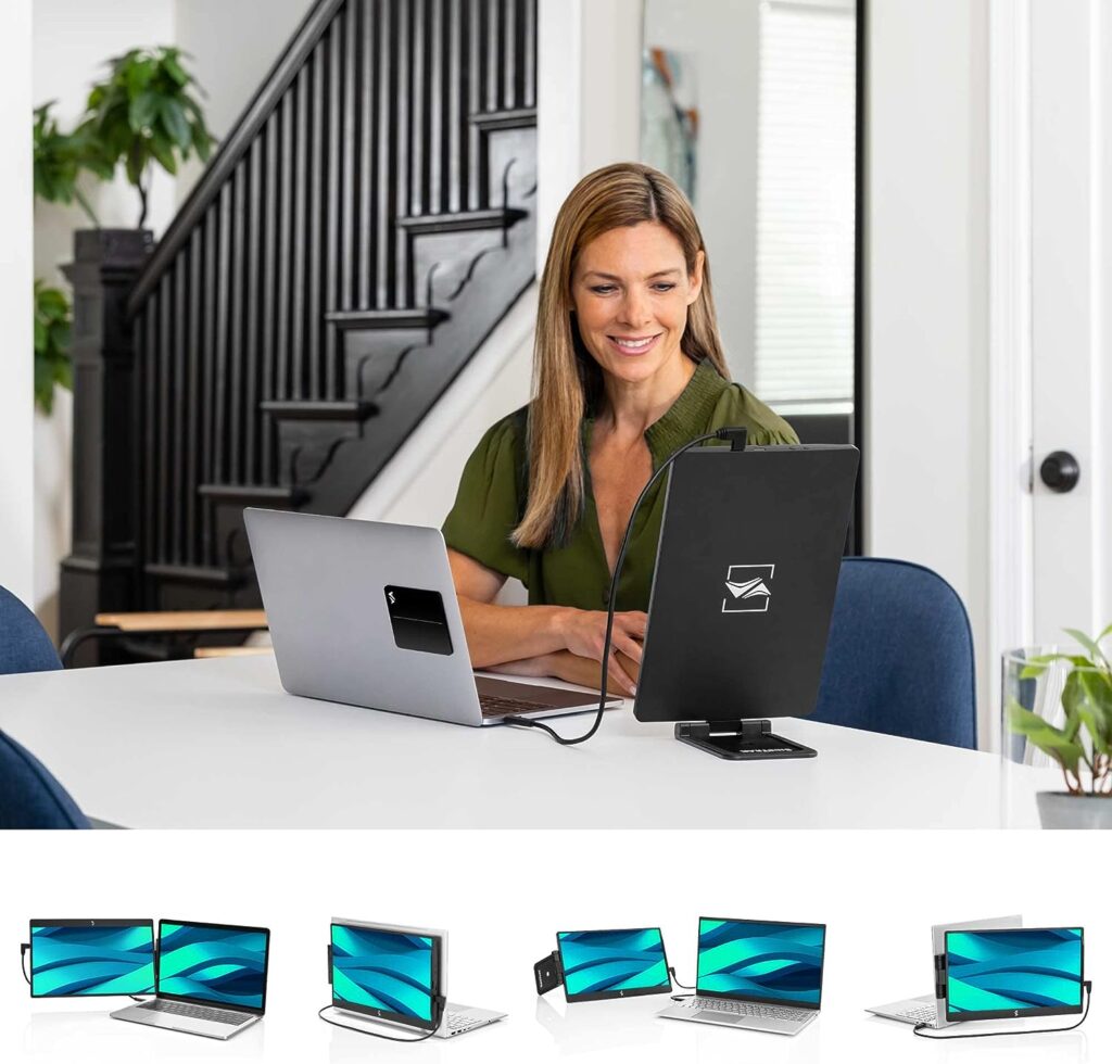 SideTrak Swivel 14” Patented Attachable Portable Monitor for Laptop | FHD TFT USB Rotating Laptop Dual Screen | Mac, PC,  Chrome Compatible | Fits All Laptops | Powered by USB-C or Mini HDMI (Black)