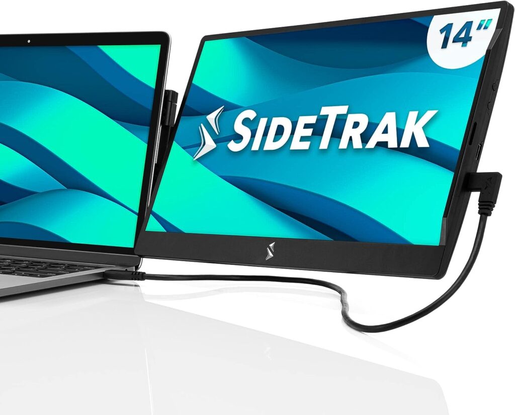 SideTrak Swivel 14” Patented Attachable Portable Monitor for Laptop | FHD TFT USB Rotating Laptop Dual Screen | Mac, PC,  Chrome Compatible | Fits All Laptops | Powered by USB-C or Mini HDMI (Black)