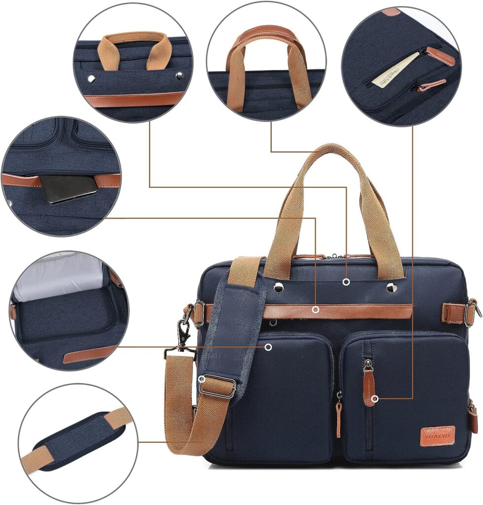VITARVIX 3 in 1 Laptop Backpack, 17.3 Inch Laptop Bag Messenger Bag Shoulder Bag for Men/Women, Water-Proof Briefcase Multi-functional Notebook Computer Bag for Travel Business, Blue