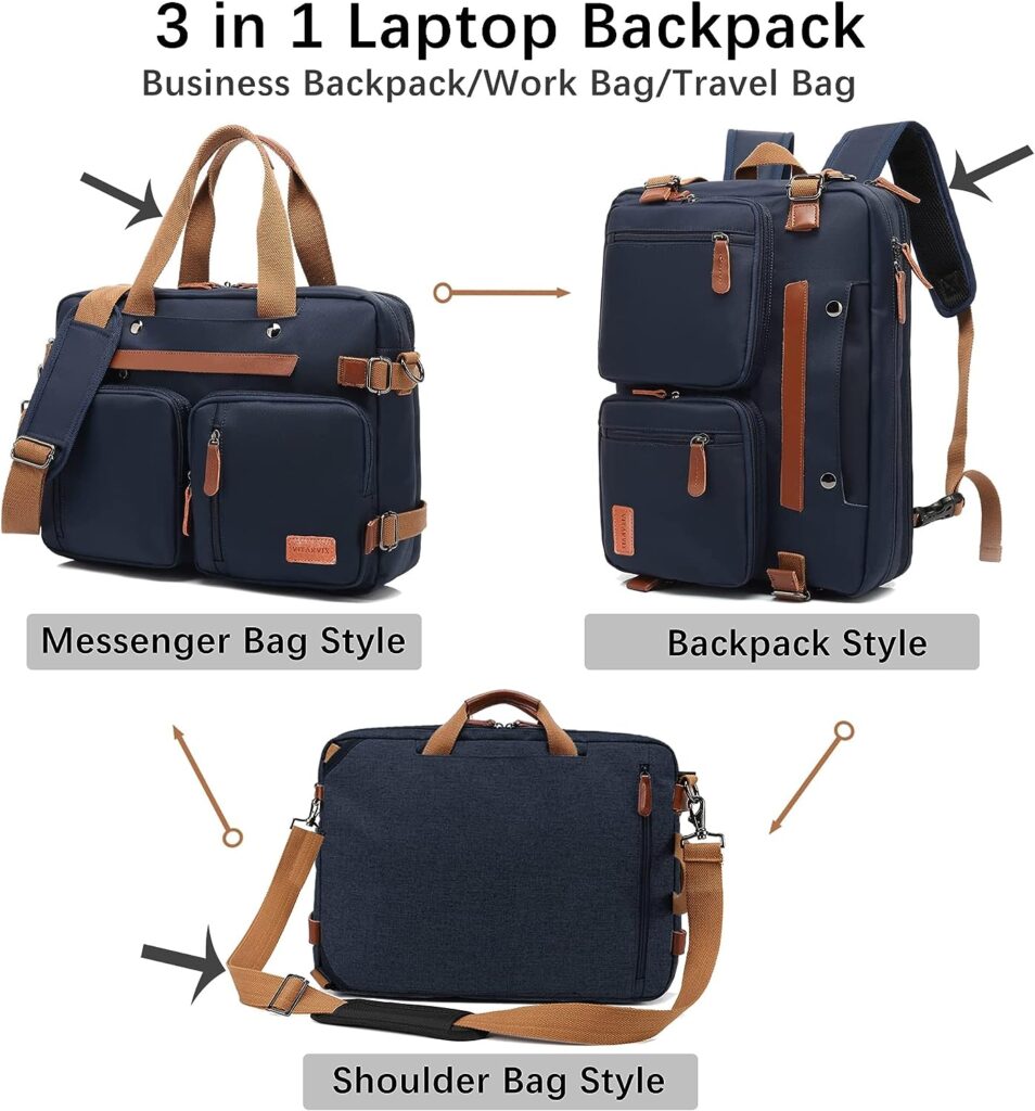 VITARVIX 3 in 1 Laptop Backpack, 17.3 Inch Laptop Bag Messenger Bag Shoulder Bag for Men/Women, Water-Proof Briefcase Multi-functional Notebook Computer Bag for Travel Business, Blue