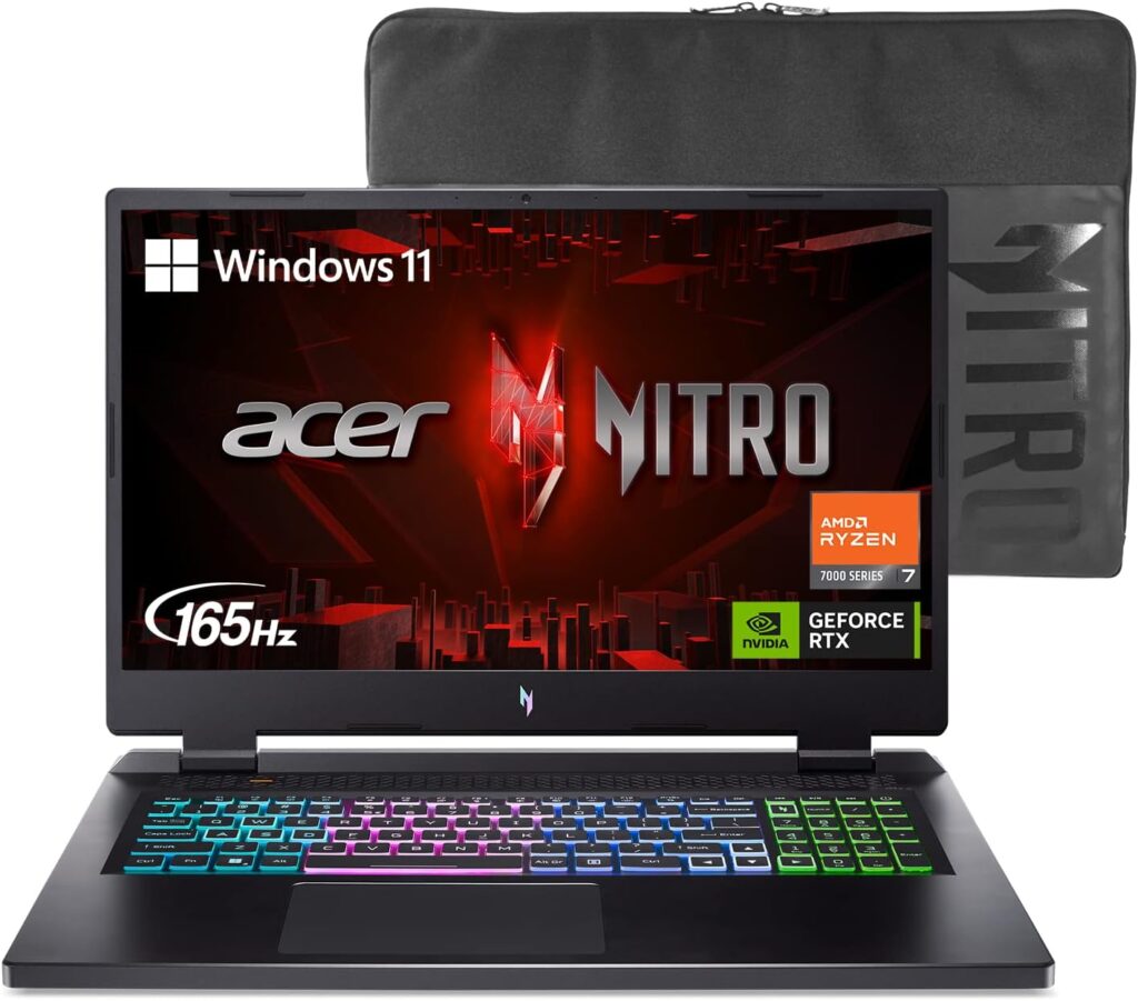 Acer Nitro 17 Gaming Laptop | AMD Ryzen 7 7735HS Octa-Core CPU | NVIDIA GeForce RTX 4050 GPU | 17.3 FHD 165Hz IPS Display | 16GB DDR5 | 1TB Gen 4 SSD | Wi-Fi 6E | RGB Backlit KB | AN17-41-R8N5, Black