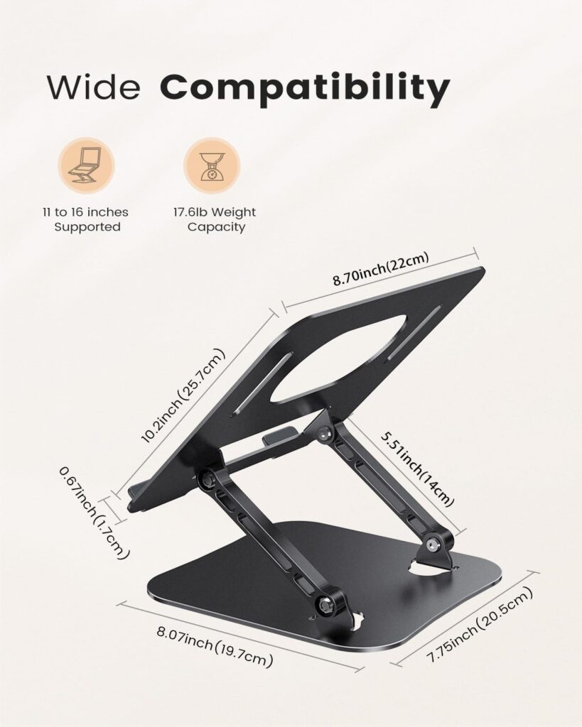 JOIOT Laptop Stand, Adjustable Laptop Stand for Desk, Aluminum Computer Stand Portable Laptop Riser, Foldable Laptop Holder for Mac HP ASUS Acer Surface ThinkPad Dell Lenovo