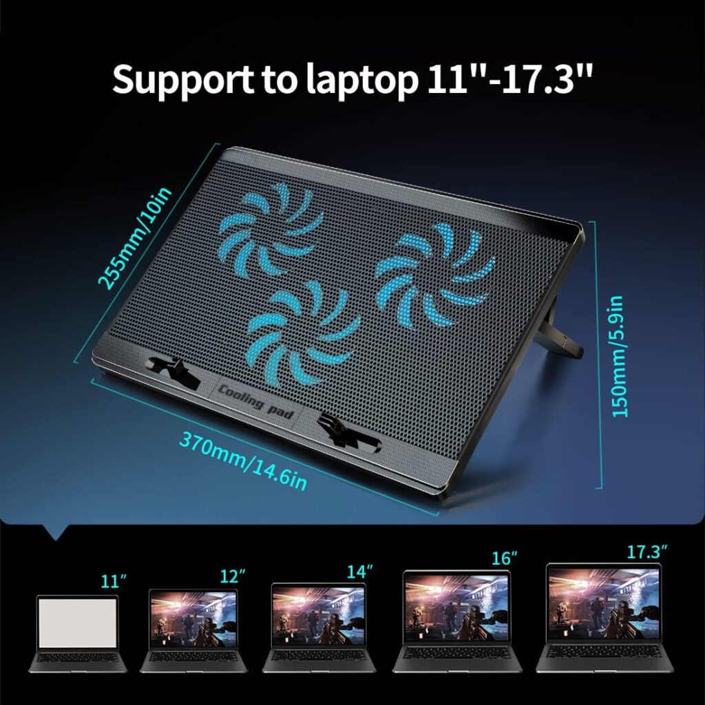 LIANGSTAR Laptop Cooling Pad Gaming Laptop Cooler, Laptop Stand with 3 Cooling Quiet Fans for 15-17.3 Inch, Cooling Fans with 7 Heights Adjustable, Switch Control Fan Speed, 2 USB Ports  Large Mesh