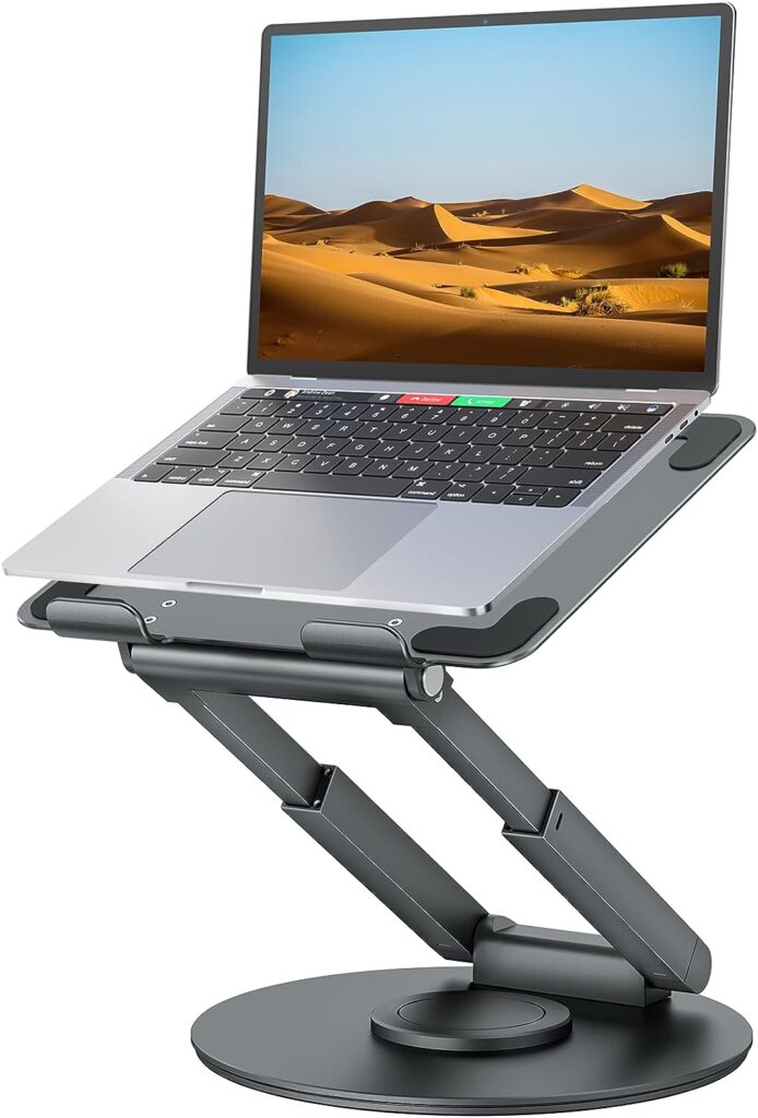 tounee Ergonomic Laptop Stand for Desk with 360° Swivel Base, Sit to Stand, Height Adjustable, Portable Riser Holder for Good Posture, Compatible with MacBook Pro, All Laptops 10-17-Gray